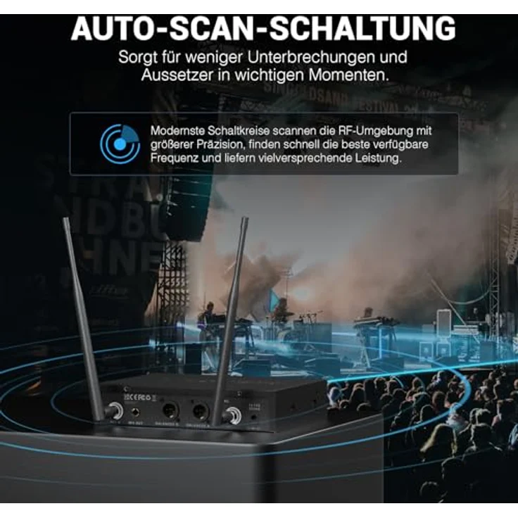 Phenyx Pro PTU-71-2H, UHF Funkmikrofon-System mit Dual Auto Scan, 290ft Reichweite, inklusive 2 Handmikrofone – Bild 2