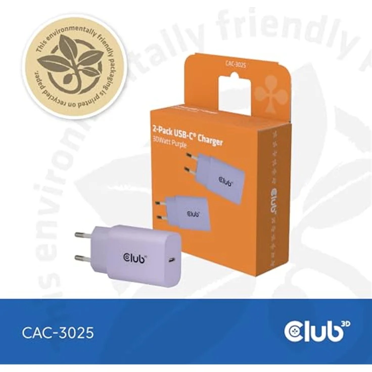Club3D CAC-3025 USB-C® Ladegerät, 30 Watt mit Power Delivery, 2 Stück, lila – Bild 5