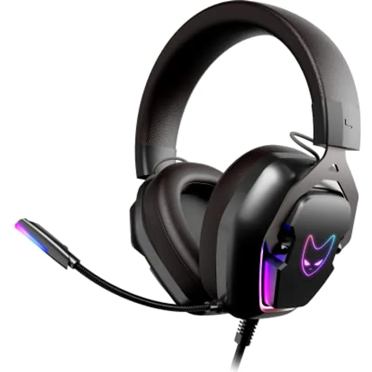 Oversteel Phosphorus - Gaming Headset 7.1, kabelgebunden, omnidirektionales Mikrofon, Geräuschunterdrückung, Gaming-Headset-Buchse 3,5 mm und RGB-Licht, Durchmesser 50 mm, PC/PS5/Xbox/Switch, schwarz