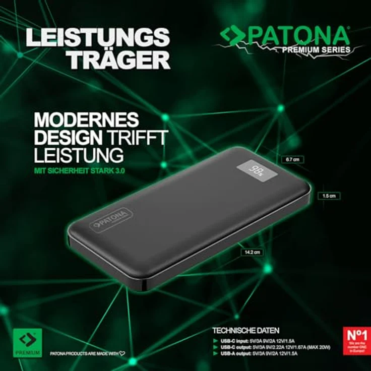 Patona Premium Powerbank Stark 3.0 PD20W 10.000mAh - Leistungsstarkes, Kompaktes Ladegerät für Smartphones, Kameras, Kopfhörer und mehr, in modernem Design – Bild 2