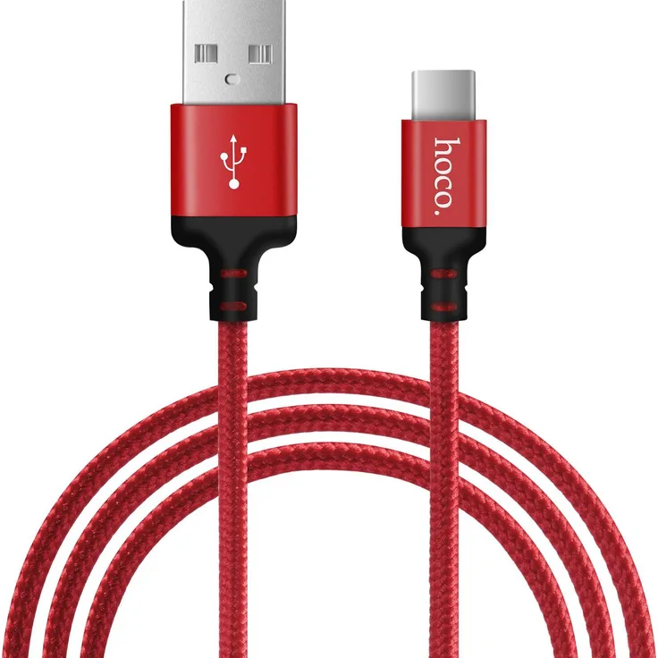 Hoco High Speed X14, 1m USB-C Ladekabel aus Nylon, 2A Schnellladung, flexibel, rot