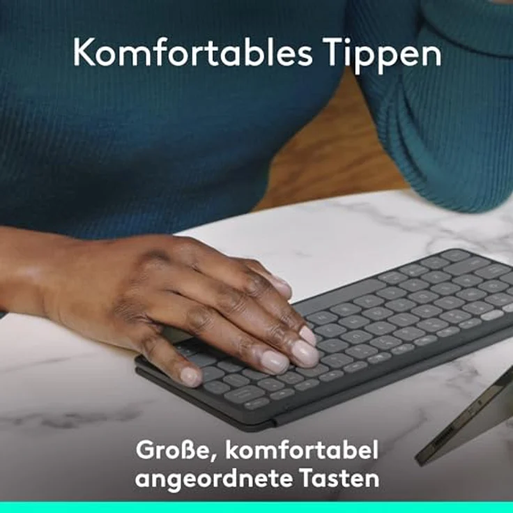 Logitech Keys-to-Go 2, mobile Bluetooth-Tastatur für Tablets mit integriertem Schutzcover, kabellose Tastatur für Windows, Android, Linux, iPad, iPhone, Mac, Apple TV, DEU QWERTZ - Grau – Bild 4