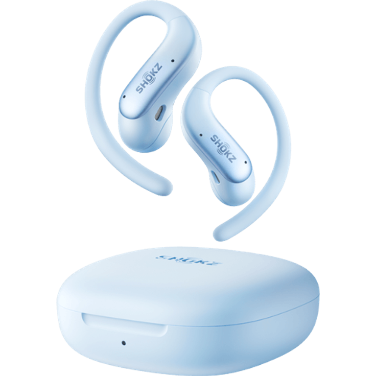 Shokz OpenFit Air 2, kabellose Kopfhörer in Blau mit offenem Design und komfortablem Sitz