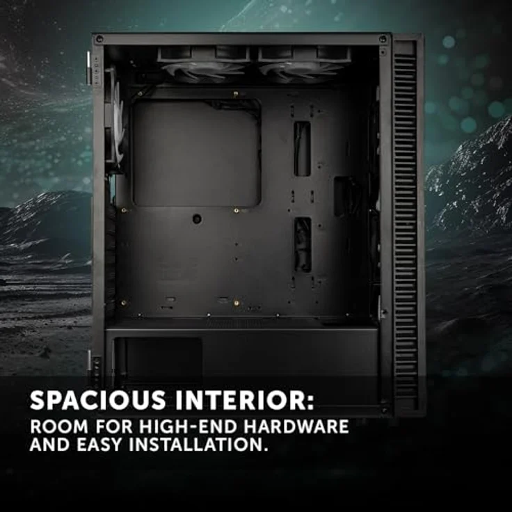 KOLINK Observatory HF Plus Mesh ARGB Midi-Gehäuse, Dynamische Beleuchtung, 330 mm GPU-Freiraum, Gehärtete Glasplatten, Schwarz – Bild 5