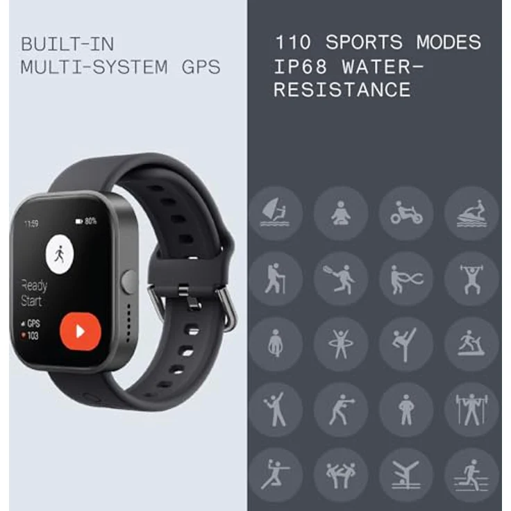 CMF by Nothing Watch Pro Smartwatch mit 1.96 AMOLED display, Fitness-Tracker, Multisystem-GPS, Bluetooth-Anrufe mit AI Noise Reduction und bis zu 13 Tagen Akkulaufzeit - Dunkelgrau – Bild 5