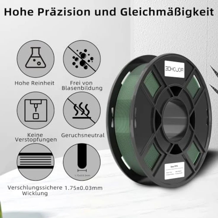 3DHoJor PETG Filament 1.75mm, 2KG, 8 Farben, hohe Zähigkeit und Formstabilität, 0.25KG/Spule – Bild 3