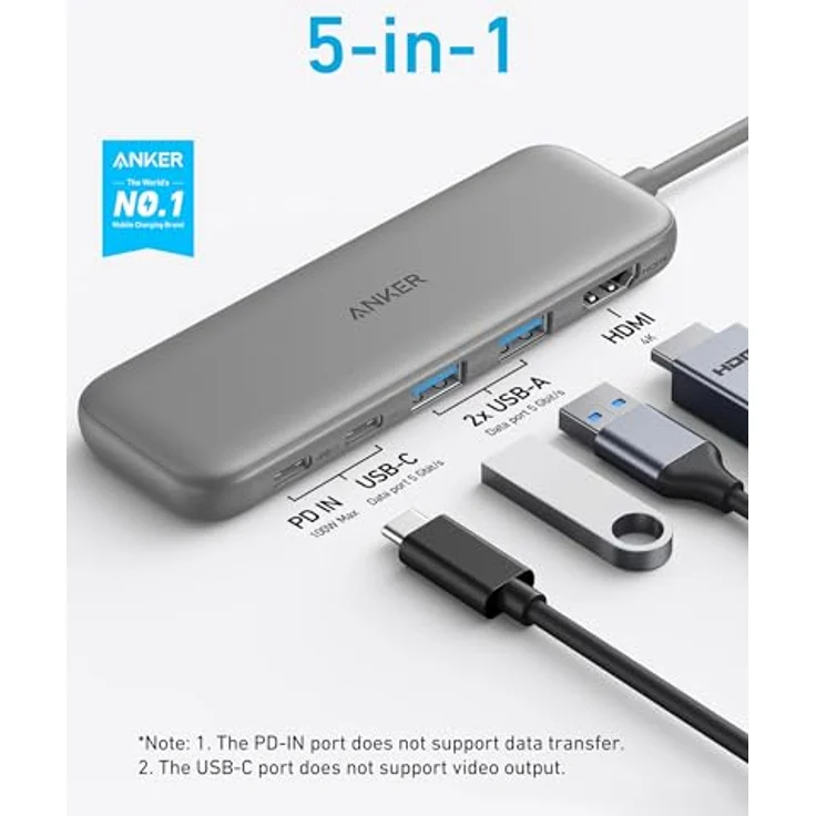 Anker USB C Hub 332 (5-in-1) mit 4K HDMI Display, 5Gbps Datenanschluss und 2 USB-A Ports für MacBook Pro, Air, Dell XPS, Lenovo Thinkpad, HP Laptops - Silber – Bild 2