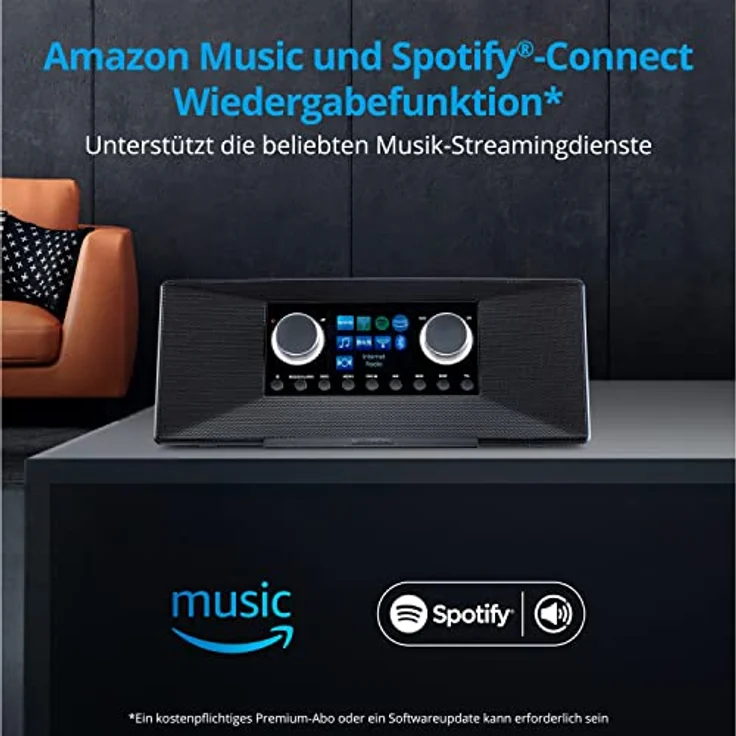MEDION P85333 Internetradio mit DAB+ (WLAN, UKW, Spotify Connect, Amazon Music, DLNA, USB, Kopfhörer-Anschluss, AUX, Stereo Line-Out Cinch, Sleep Timer) Schwarz – Bild 4