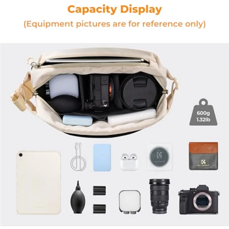 K&F CONCEPT Kamera-Rucksack, wasserdichte Schultertasche für Fotografen, 7L, Beige, kompatibel mit Canon/Nikon/Sony/DJI Mavic – Bild 2