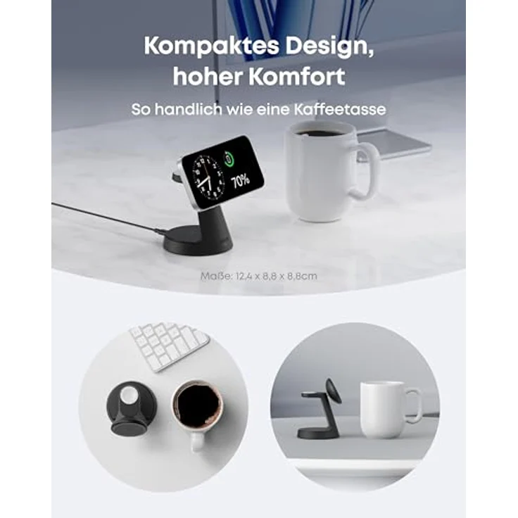 Anker MagGo 3-in-1 15W MagSafe kompatibles Ladegerät, iPhone Induktive Ladestation, Qi2-zertifiziert Wireless Charger für iPhone 16/15/14/13/12, Apple Watch, AirPods Pro (Adapter inkl.) – Bild 4