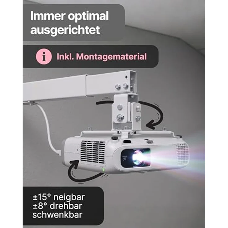 SCHWAIGER Beamer-Halterung Universal für Decke & Wand, schwenkbar und neigbar, bis 20 kg belastbar, pulverbeschichtet in weiß, inkl. Montagematerial – Bild 3