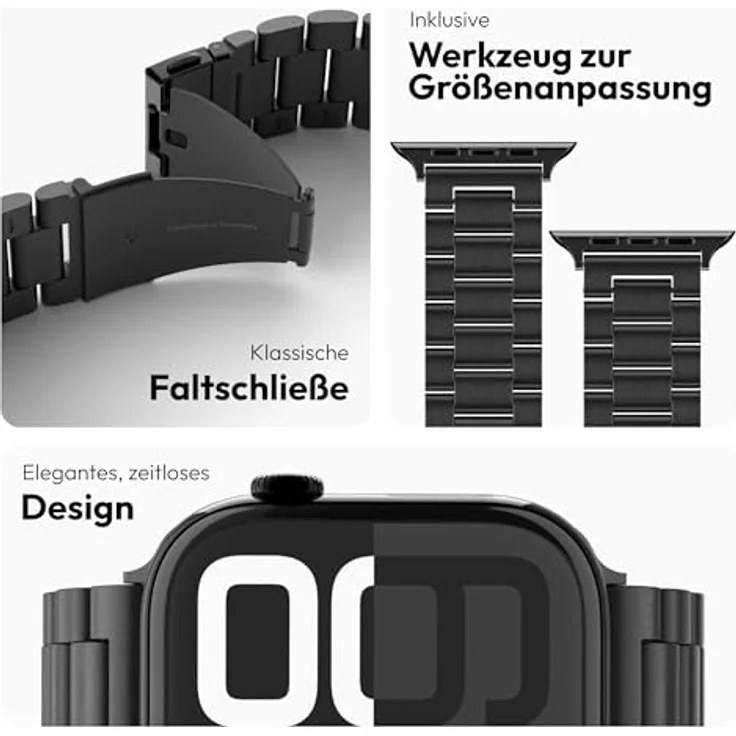 VONMÄHLEN Link Bracelet, Edelstahlarmband für Apple Watch, Titan Grad 2, Schwarz, geeignet für 40 | 41 | 42mm – Bild 3