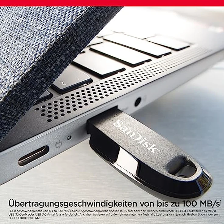 SanDisk Ultra Curve 3.2 Flash-Laufwerk 256 GB (bis zu 100 MB/s Lesen, RescuePRO Deluxe-Software, Schlüsselringöse) Blau – Bild 3