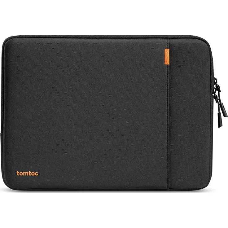 tomtoc Versatile A13 Notebooktasche, 16 Zoll mit CornerArmor-Design und Zubehörfach, Schwarz mit orangen Akzenten