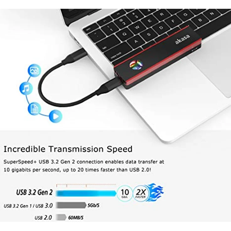 Akasa Vegas SSD Mate | M.2 SATA/NVME SSD auf USB 3.2 Gen 2 Aluminium-Gehäuse mit RGB-Lüfter | Externes RGB SSD Gehäuse, Werkzeugloser M.2-Gehäuseadapter | Inklusive Tragetasche – Bild 4