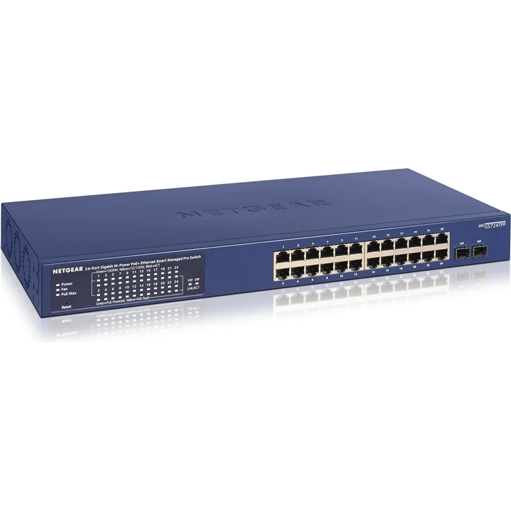 Netgear 24P GE POE+ SMART SWITCH (26 Ports), Netzwerk Switch, Blau - GS724TPP, 24 Port Gigabit Smart Switch, 380W PoE+ Budget, 2x SFP+ Ports – Bild 1
