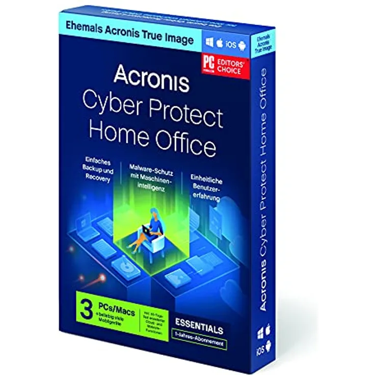 Acronis Cyber Protect Home Office Essentials | Backup Edition | Flexible Backups & basic Cyber-Schutz | Preisgekrönte Datensicherung & Wiederherstellung | 1-Jahres-Lizenz | Box mit Code | 3 PC/Mac