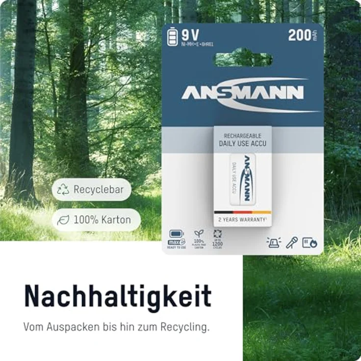 ANSMANN Akku 9V Block 200mAh NiMH mit geringer Selbstentladung - Wiederaufladbare Batterien maxE mit hoher Kapazität - 9 Volt Batterie ideal für Messgerät Multimeter Spielzeug Fernbedienung uvm. – Bild 4