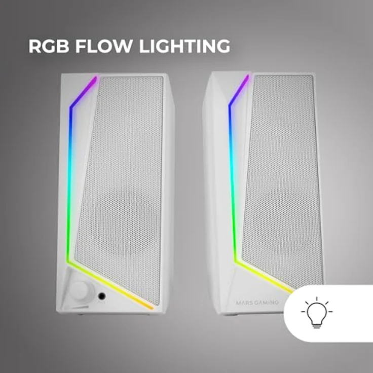 Mars Gaming MS72, Gaming-Lautsprecher 15W, RGB Flow Beleuchtung, 2 Aktive Treiber, Plug&Play USB- und 3,5mm-Klinkenanschluss, Lautstärkeregler, Audioanschluss für Kopfhörer, Weiß – Bild 3