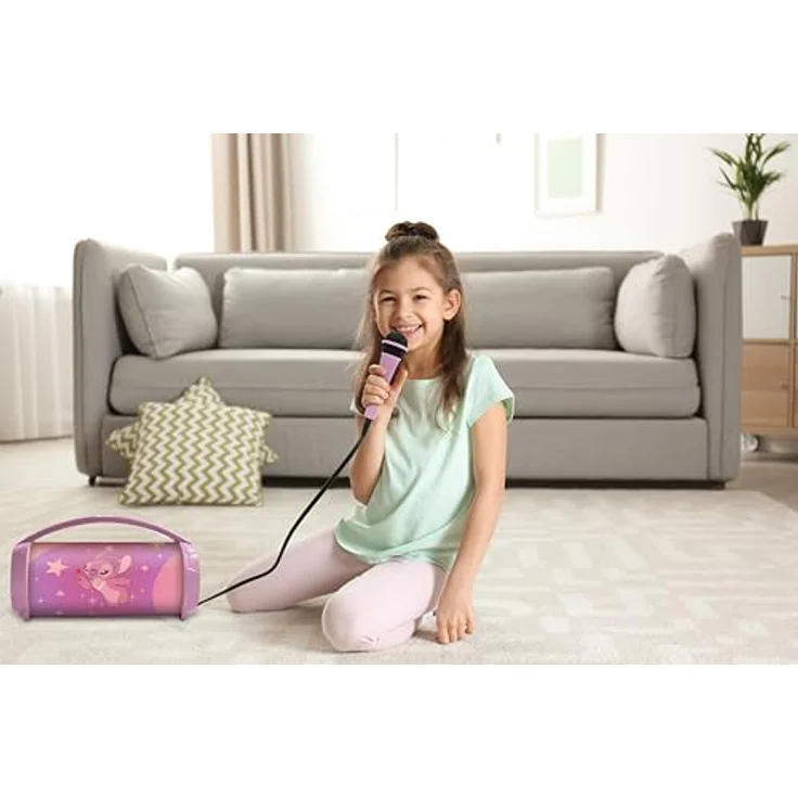 Lexibook Disney Stitch, Leuchtender kabelloser Lautsprecher mit Mikrofon, Stereo-Sound, Karaoke-Funktion, USB- und SD-Anschluss, wiederaufladbarer Akku, rosa, BTP585D1Z – Bild 4