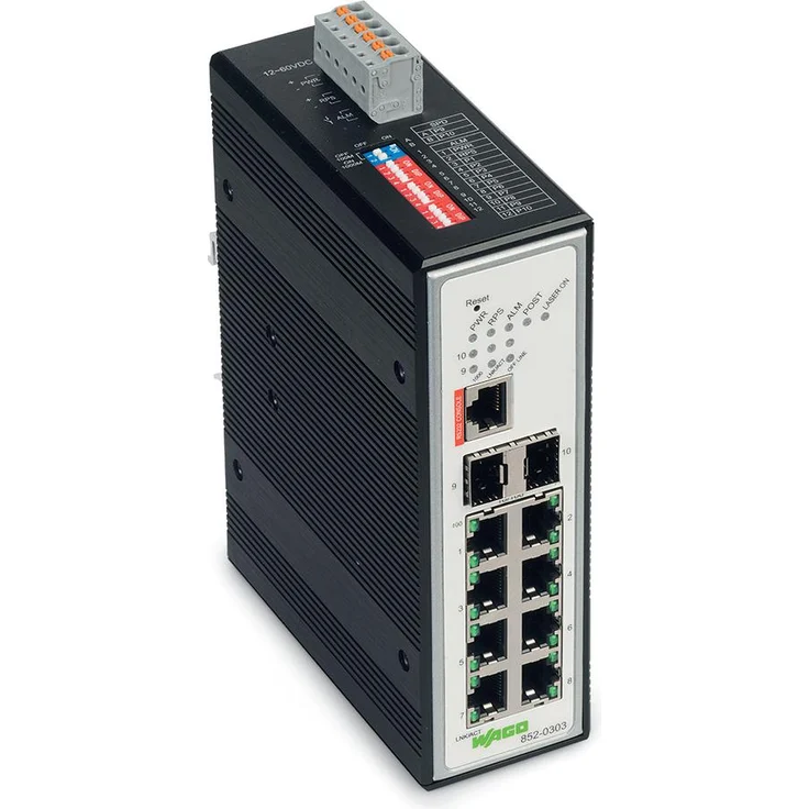 Wago 852-303 Industrial-Managed-Switch 8 PORST 100BASE-TX 2-Slot - Switch - 1 Gbps (8 Ports), Netzwerk Switch, Schwarz
