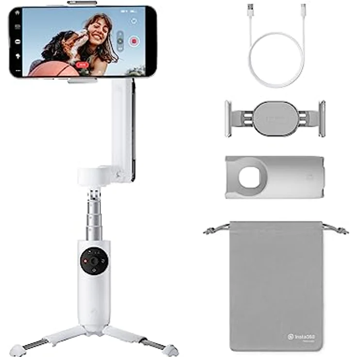 Insta360 Flow - KI-gestützter Smartphone-Gimbal Smartphone-Gimbal m. Auto-Tracking, 3-Achsen-Stabilisierung, Integrierter Selfie-Stick & Stativ, Tragbar & Zusammenklappbar, Schneeweiß – Bild 1