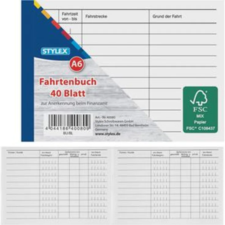 Stylex 40080 Fahrtenbuch für PKW A6 quer