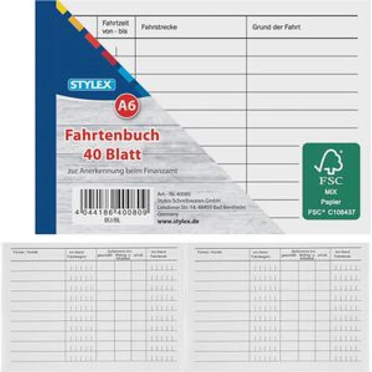 Stylex 40080 Fahrtenbuch für PKW A6 quer