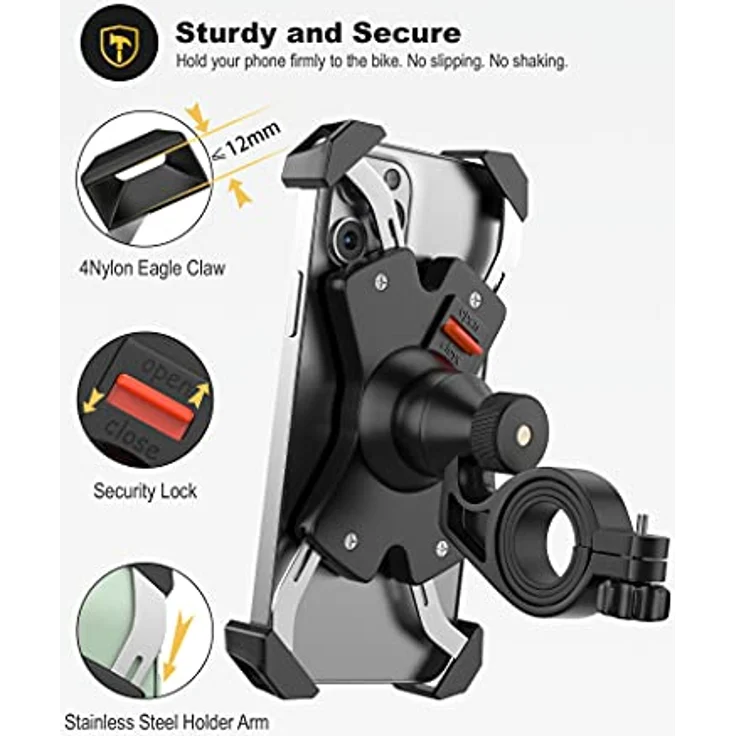 Grefay Fahrrad Handyhalterung, Edelstahl Motorrad Fahrrad Lenker Handy Halterung Mit 360 Drehen für 4,5-6,8 Zoll Smartphone – Bild 2