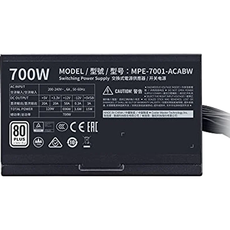 Cooler Master MWE White V2 700 - Stromversorgung (intern) - ATX12V 2,52 - EPS12V - 80 PLUS - Wechselstrom 230 V - 700 Watt - aktive PFC - Europa (MPE-7001-ACABW-EU) – Bild 6