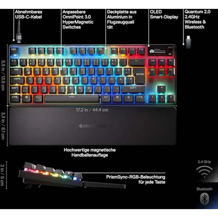 SteelSeries Apex Pro TKL Wireless Gen 3 - HyperMagnetic Gaming-Tastatur - OmniPoint 3.0 Switches - Anpassbares Ansprechverhalten - Sofort einsetzbare Presets - Rapid Tap/SOCD - OLED - US QWERTY Layout – Bild 3