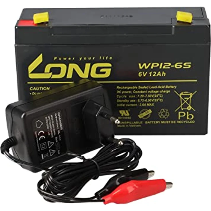 Akkuman.de AGM BLEI AKKU Batterie 6V 12Ah + LADEGERÄT Set, Kung Long WP12-6s, 6Volt, wartungsfrei, inkl. 3-Stufen-Ladegeräte, für Kinderauto Notstrom UVM. – Bild 4
