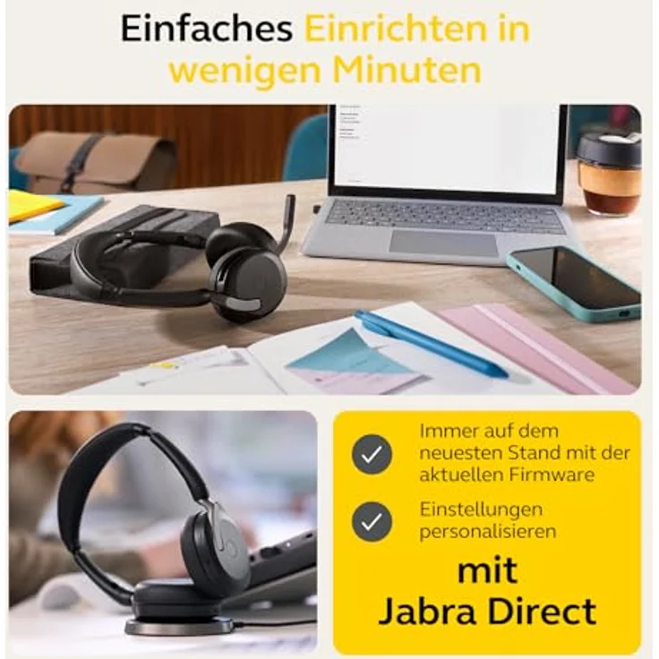 Jabra Evolve2 65 Flex - Schnurloses Stereo-Bluetooth-Headset mit geräuschunterdrückender Jabra ClearVoice Technologie und hybrider ANC - mit führenden UC-Plattformen kompatibel - Schwarz – Bild 5