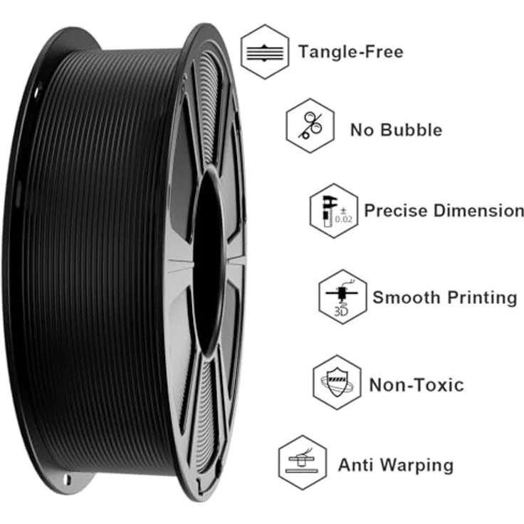 GIANTARM ABS+ Filament 1.75mm, 3D Drucker Filament 1KG, Durchmessertoleranz +/- 0.02mm, schwarz, hohe mechanische Festigkeit und Elastizität – Bild 2