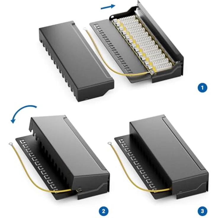 deleyCON CAT 6 Patchpanel Verteilerfeld 12 Port - Desktop / Wandmontage - geschirmt - 12x RJ45 Buchse - TIA568A / TIA568B - Schwarz – Bild 5