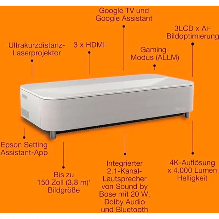 Epson Lifestudio Grand Plus EH-LS970W, 4K Beamer mit KI-Bildverbesserung, Dolby Audio und Google TV, Diamond White – Bild 5