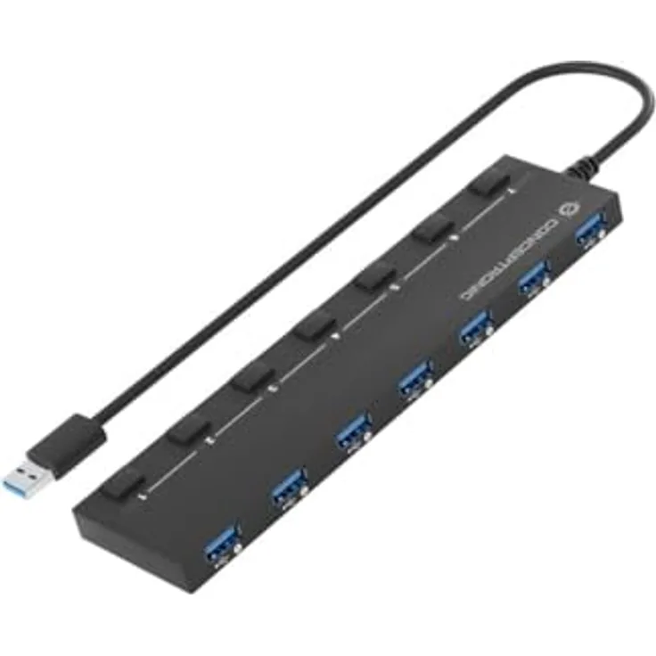 CONCEPTRONIC HUBBIES19BP 7-Port USB 3.0 HUB mit Netzteil, 90 cm Kabel, individuellem Netzschalter, USB 3.2 Gen 1