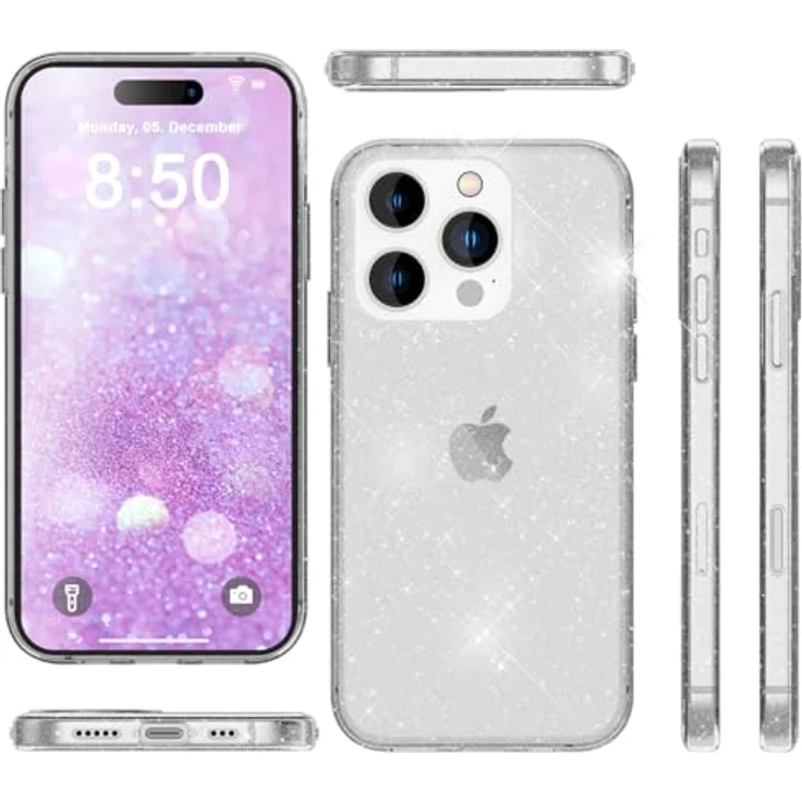 Nalia Klare Glitzer Silikon Hülle für Apple iPhone 16 Pro Max, Transparent mit Nano Glitter-Sternchen und stoßfestem TPU-Silikon – Bild 7