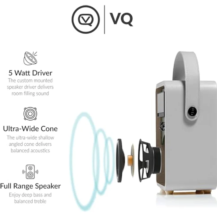 VQ Retro Mini DAB/DAB+ Digital- und FM-Radio mit Bluetooth und Weckfunktion - Hellgrau – Bild 4