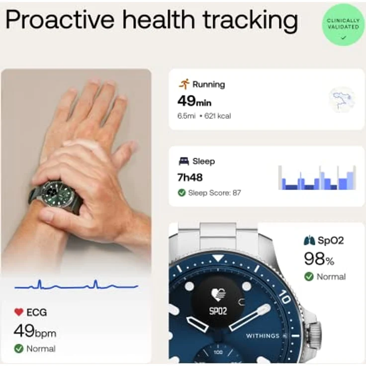 Withings ScanWatch Horizon Hybrid-Smartwatch Unisex, 43mm, Edelstahlgehäuse, Edelstahlarmband, Blau – Bild 3
