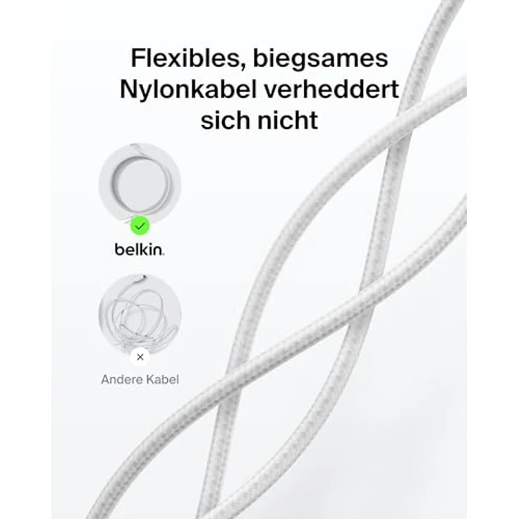 Belkin Eco USB-C auf USB-C Kabel, 3 m, 240 W, flexibles Schnellladekabel in Weiß für iPhone 16, Galaxy S25, Pixel 9, MacBook, iPad Pro und mehr – USB 2.0 – Bild 5