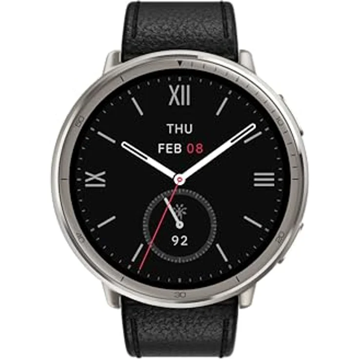 Amazfit Active 2 Premium – Edelstahl, schwarzes Lederarmband, 1,32" AMOLED, GPS, iOS & Android kompatibel, Unisex – Bild 2