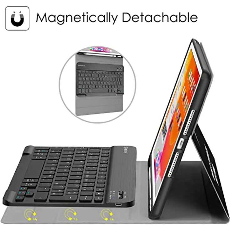 Fintie Tastatur Hülle für iPad 10.2 Zoll (9/8/ 7 Generation - 2021/2020/2019), Schutzhülle mit TPU Rückschale, Pencil Halter und magnetisch Abnehmbarer Tastatur mit QWERTZ Layout, Don't Touch, Schwarz – Bild 4