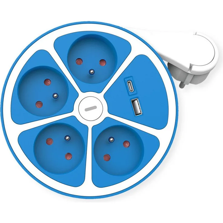 ROLINE 4-fach Steckdosenleiste mit Schalter, rund, UTE Version, blau, 1.5 m Kabel, + Fast Charger, 1x USB A+C