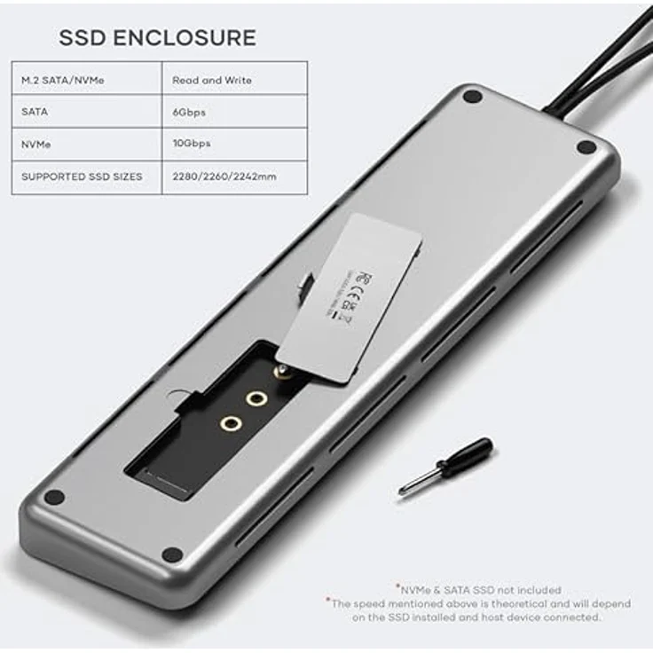 SATECHI Dual USB C Docking Station, mit 2 HDMI-Anschlüssen, Display Port, USB C- und USB A-Datenanschlüssen, 1 Ethernet-Anschluss, SATA- und NVMe-SSD-Gehäuse – Für MacBook Pro/Air und Typ-C-Geräte – Bild 4