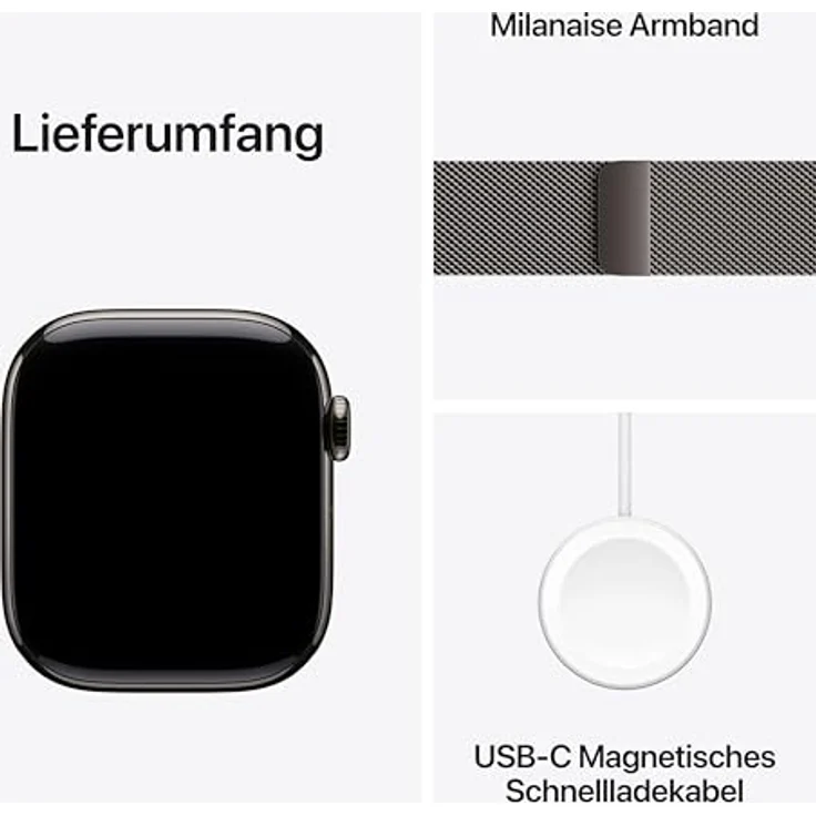 Apple Watch Series 10, 42 mm, GPS + Cellular, Titangehäuse Schiefer, Milanaise Armband Schiefer, One size – Bild 6