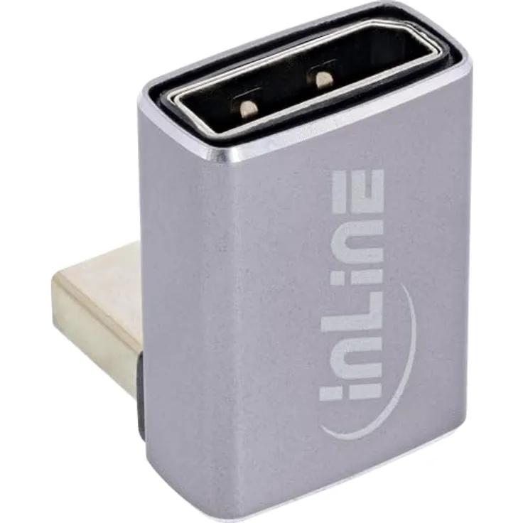 InLine DisplayPort 1.4 Adapter, 90° gewinkelt, DP Stecker zu Buchse, 8K-kompatibel, vergoldete Kontakte, kompakte Bauform, 17291F