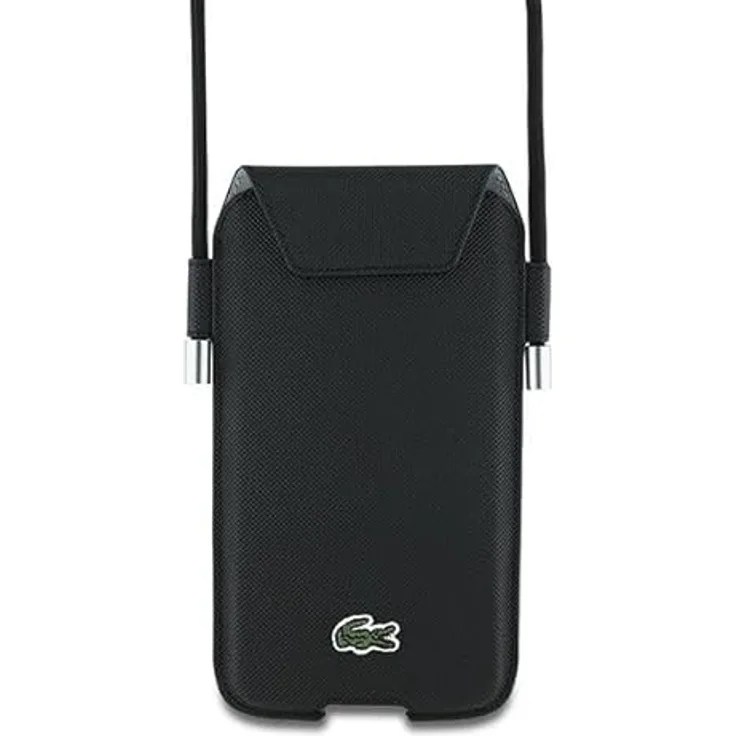 Lacoste LCPSP15XPVCK XL Phone Sleeve, schwarze Handyhülle mit verstellbarem Tragegurt und Kartenfächern, für iPhone 15 Pro Max und Galaxy S24 Ultra