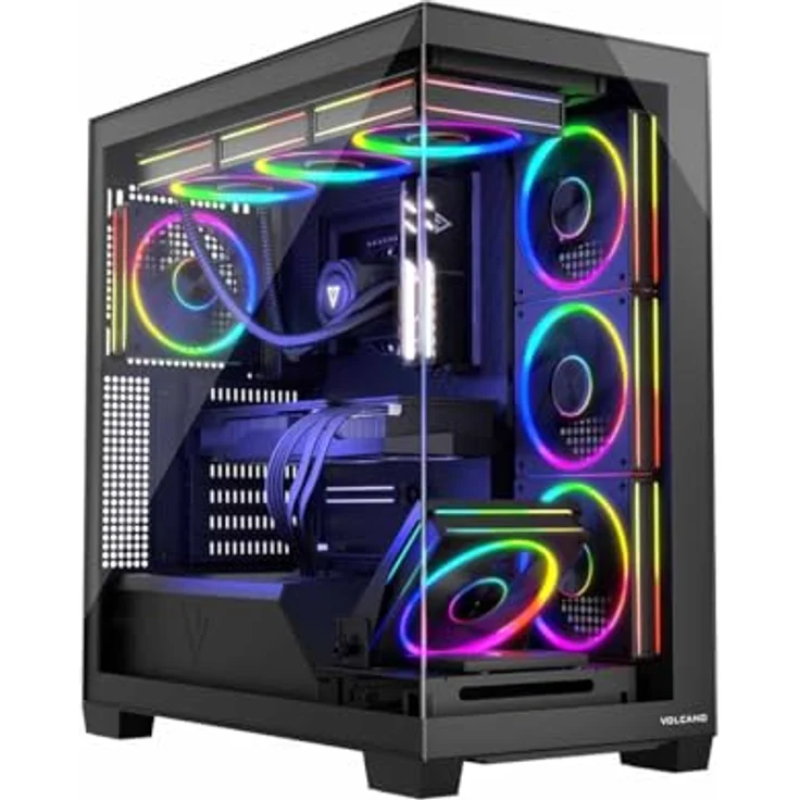 Modecom Volcano Stellar ARGB Midi 8F, schwarzes PC-Gehäuse mit gehärtetem Glas, 4 Schächten, 7 Erweiterungssteckplätzen und optimalem Kabelmanagement – Bild 1