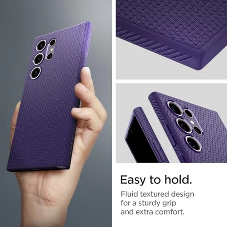 Spigen Liquid Air Hülle Kompatibel mit Samsung Galaxy S24 Ultra -Dunkellila Gemustertes TPU, Air Cushion Technologie, Spider Web Stoßabsorbieren, Schutzrand für Display und Kamera, Maßgeschneidert für Anschlüsse – Bild 4